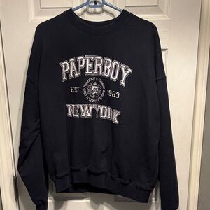 Paperboy Clothing Black Crewneck Sweatshirt with White Collegiate Print